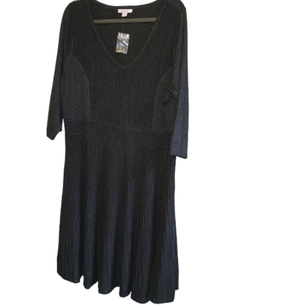 Isaac Mizrahi Live Gen 7 Black Ribbed Knit Sweater Dress 1X NWT Midi Stretchy - Picture 2 of 11